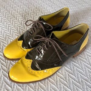Yellow and brown Boden brogues